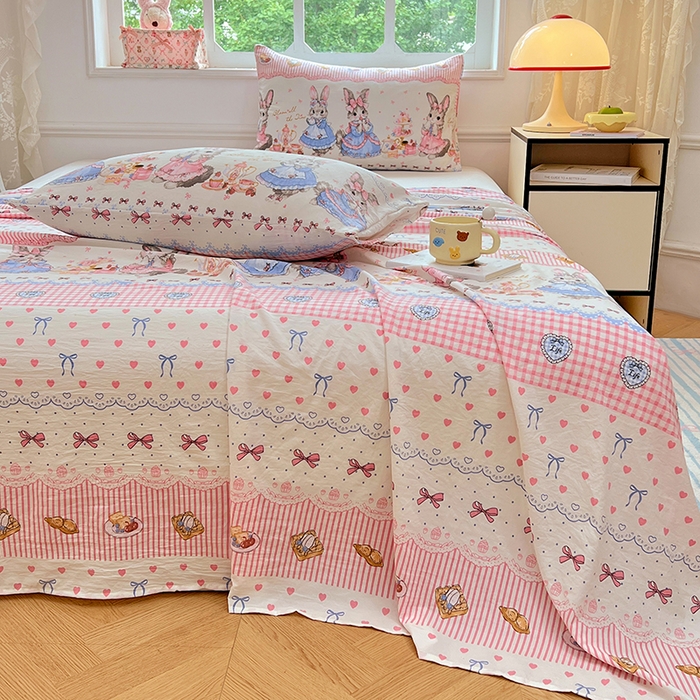 91家纺网 家纺一手货源 找家纺 优尚佳生活馆 2025新款亲肤水洗棉印花床单单品床单单件单床单 床单款-安妮兔