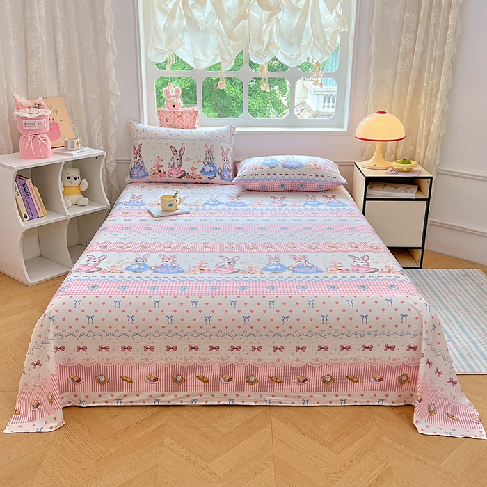 91家纺网 家纺一手货源 找家纺 优尚佳生活馆 2025新款亲肤水洗棉印花床单单品床单单件单床单 床单款-安妮兔