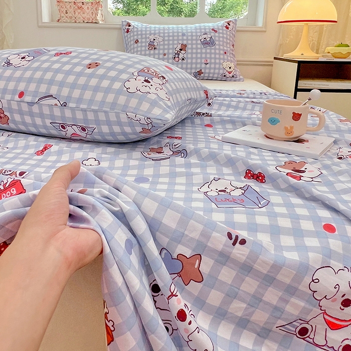 91家纺网 家纺一手货源 找家纺 优尚佳生活馆 2025新款亲肤水洗棉印花床单单品床单单件单床单 床单款-狗狗聚会