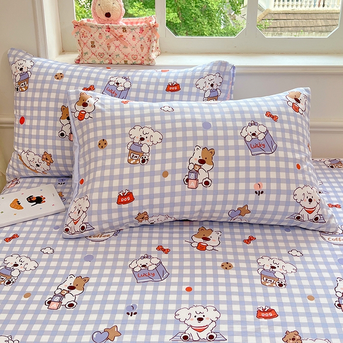 91家纺网 家纺一手货源 找家纺 优尚佳生活馆 2025新款亲肤水洗棉印花床单单品床单单件单床单 床单款-狗狗聚会