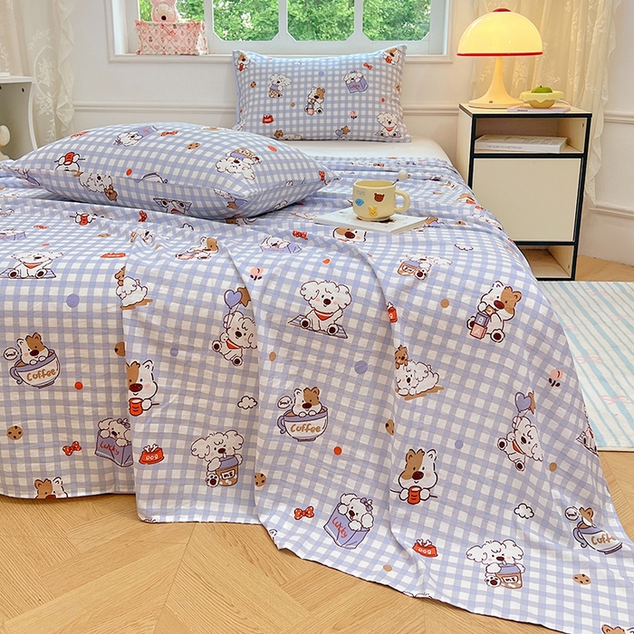 91家纺网 家纺一手货源 找家纺 优尚佳生活馆 2025新款亲肤水洗棉印花床单单品床单单件单床单 床单款-狗狗聚会