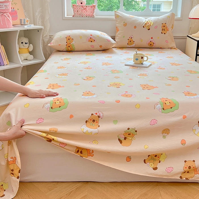 91家纺网 家纺一手货源 找家纺 优尚佳生活馆 2025新款亲肤水洗棉印花床单单品床单单件单床单 床单款-卡皮巴拉