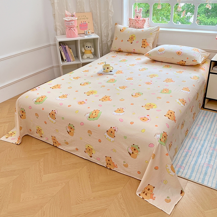 91家纺网 家纺一手货源 找家纺 优尚佳生活馆 2025新款亲肤水洗棉印花床单单品床单单件单床单 床单款-卡皮巴拉