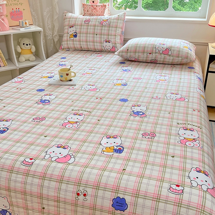 91家纺网 家纺一手货源 找家纺 优尚佳生活馆 2025新款亲肤水洗棉印花床单单品床单单件单床单 床单款-凯蒂猫