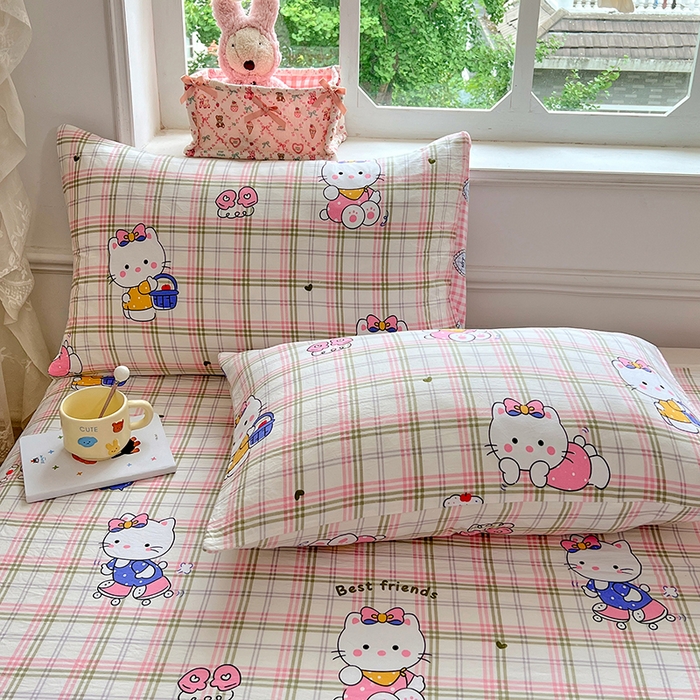 91家纺网 家纺一手货源 找家纺 优尚佳生活馆 2025新款亲肤水洗棉印花床单单品床单单件单床单 床单款-凯蒂猫