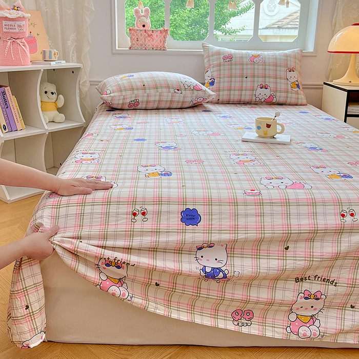 91家纺网 家纺一手货源 找家纺 优尚佳生活馆 2025新款亲肤水洗棉印花床单单品床单单件单床单 床单款-凯蒂猫