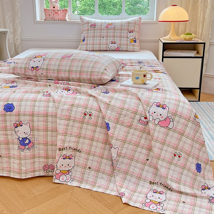 91家纺网 家纺一手货源 找家纺 优尚佳生活馆 2025新款亲肤水洗棉印花床单单品床单单件单床单 床单款-凯蒂猫