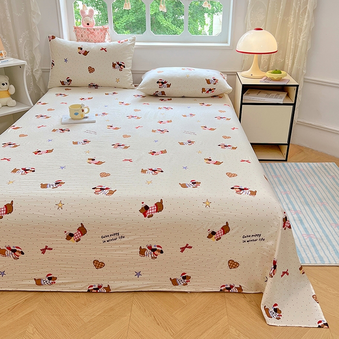 优尚佳生活馆 2025新款亲肤水洗棉印花床单单品床单单件单床单 床单款-可爱腊肠狗