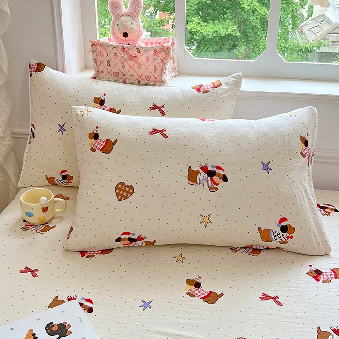 91家纺网 家纺一手货源 找家纺 优尚佳生活馆 2025新款亲肤水洗棉印花床单单品床单单件单床单 床单款-可爱腊肠狗