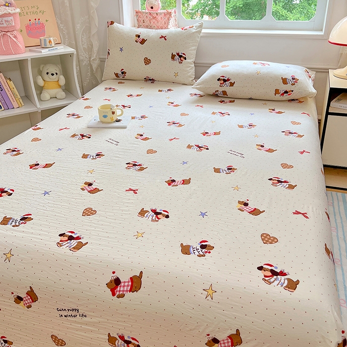 91家纺网 家纺一手货源 找家纺 优尚佳生活馆 2025新款亲肤水洗棉印花床单单品床单单件单床单 床单款-可爱腊肠狗