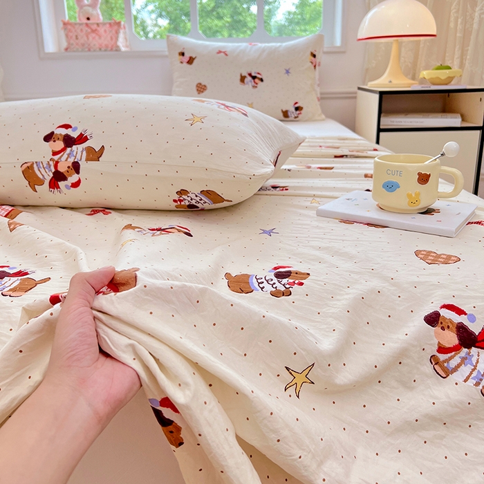 91家纺网 家纺一手货源 找家纺 优尚佳生活馆 2025新款亲肤水洗棉印花床单单品床单单件单床单 床单款-可爱腊肠狗