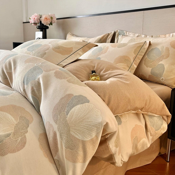 帛美家纺 2025年新款加厚纯棉全棉磨毛印花四件套 乌木茶香-米