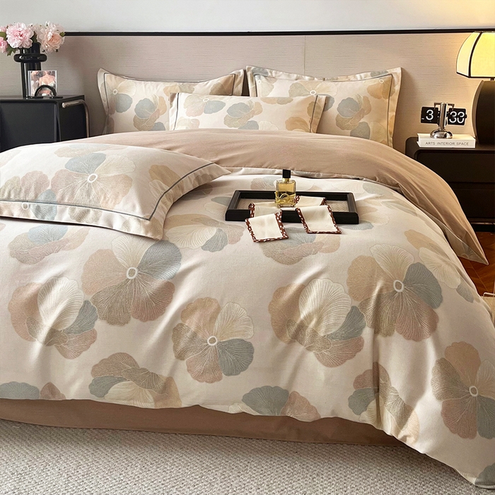 91家纺网 家纺一手货源 找家纺 帛美家纺 2025年新款加厚纯棉全棉磨毛印花四件套 乌木茶香-米