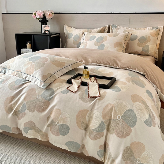 91家纺网 家纺一手货源 找家纺 帛美家纺 2025年新款加厚纯棉全棉磨毛印花四件套 乌木茶香-米