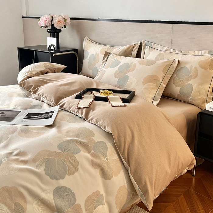 91家纺网 家纺一手货源 找家纺 帛美家纺 2025年新款加厚纯棉全棉磨毛印花四件套 乌木茶香-米