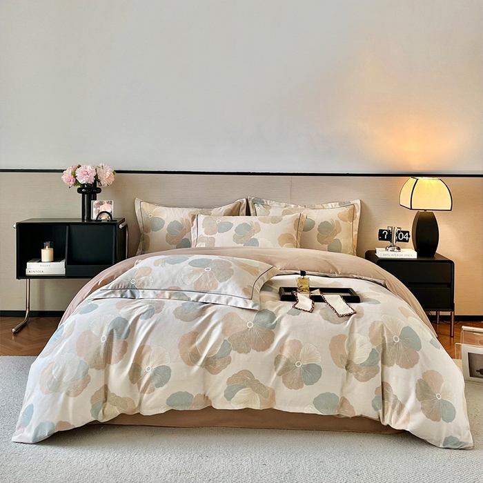 91家纺网 家纺一手货源 找家纺 帛美家纺 2025年新款加厚纯棉全棉磨毛印花四件套 乌木茶香-米