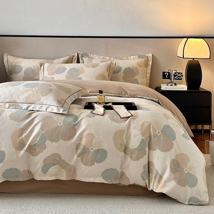 91家纺网 家纺一手货源 找家纺 帛美家纺 2025年新款加厚纯棉全棉磨毛印花四件套 乌木茶香-米