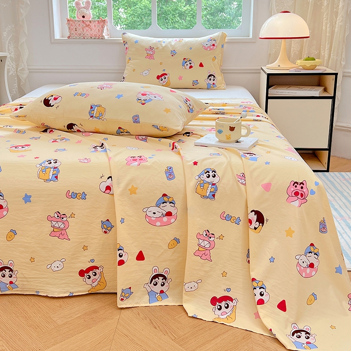 91家纺网 家纺一手货源 找家纺 优尚佳生活馆 2025新款亲肤水洗棉印花床单单品床单单件单床单 床单款-快乐小新