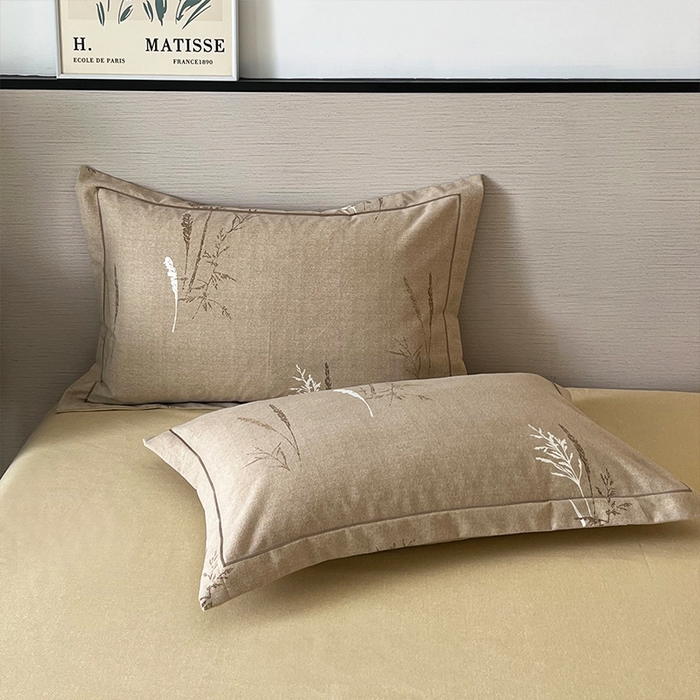 91家纺网 家纺一手货源 找家纺 帛美家纺 2025年新款加厚纯棉全棉磨毛印花四件套 夏栀里-咖