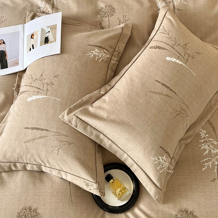 91家纺网 家纺一手货源 找家纺 帛美家纺 2025年新款加厚纯棉全棉磨毛印花四件套 夏栀里-咖