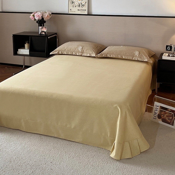 91家纺网 家纺一手货源 找家纺 帛美家纺 2025年新款加厚纯棉全棉磨毛印花四件套 夏栀里-咖