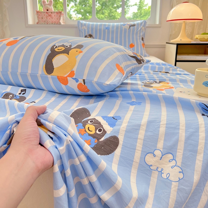 91家纺网 家纺一手货源 找家纺 优尚佳生活馆 2025新款亲肤水洗棉印花床单单品床单单件单床单 床单款-企鹅派对