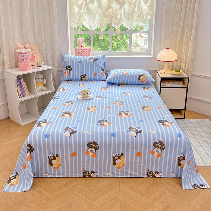 91家纺网 家纺一手货源 找家纺 优尚佳生活馆 2025新款亲肤水洗棉印花床单单品床单单件单床单 床单款-企鹅派对