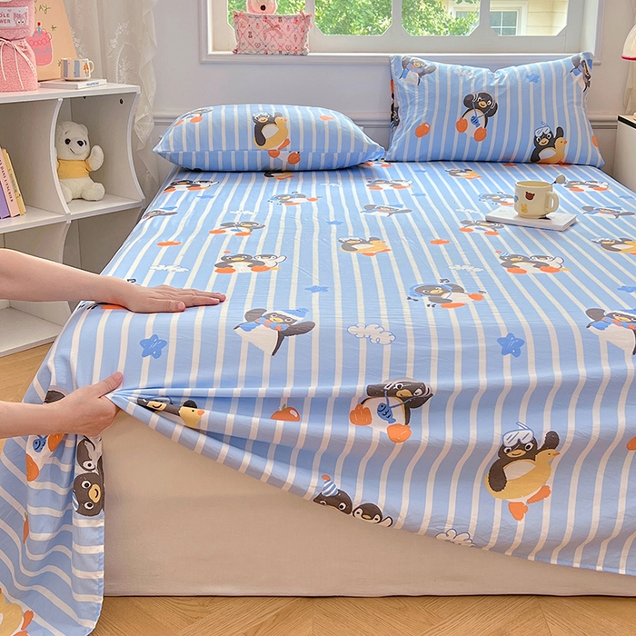 91家纺网 家纺一手货源 找家纺 优尚佳生活馆 2025新款亲肤水洗棉印花床单单品床单单件单床单 床单款-企鹅派对