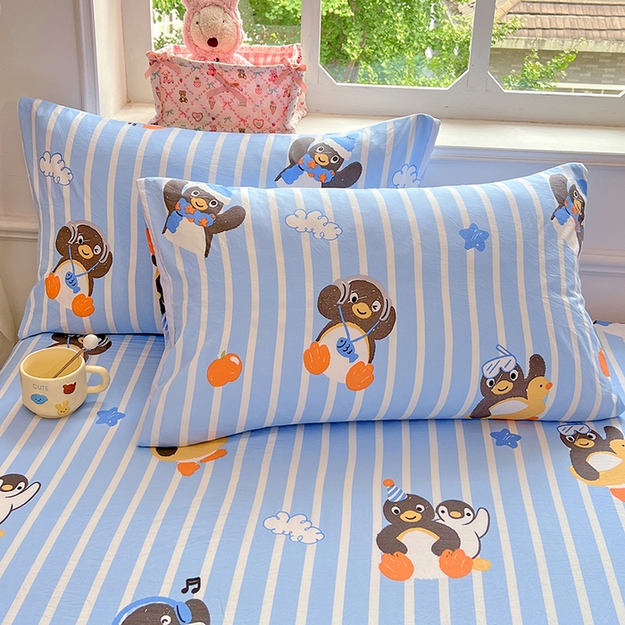 91家纺网 家纺一手货源 找家纺 优尚佳生活馆 2025新款亲肤水洗棉印花床单单品床单单件单床单 床单款-企鹅派对