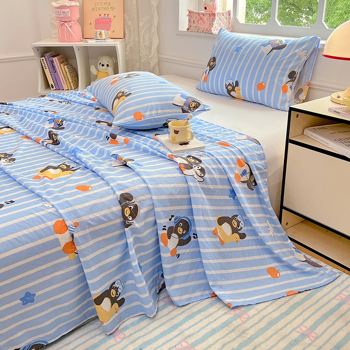 91家纺网 家纺一手货源 找家纺 优尚佳生活馆 2025新款亲肤水洗棉印花床单单品床单单件单床单 床单款-企鹅派对