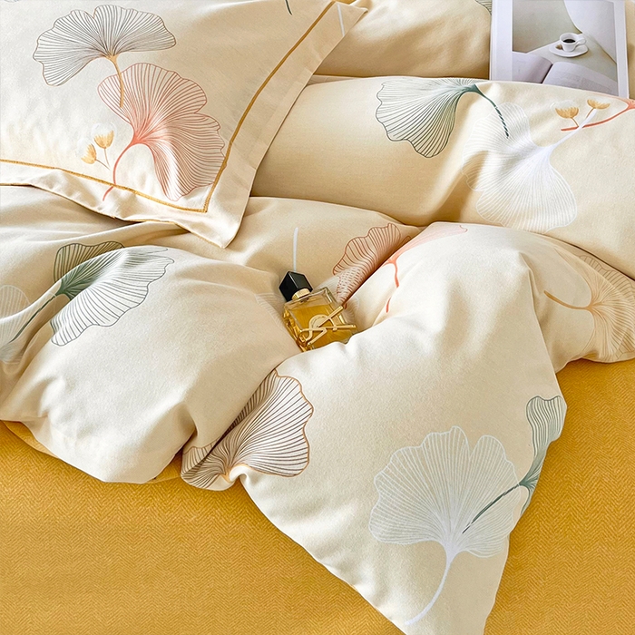 91家纺网 家纺一手货源 找家纺 帛美家纺 2025年新款加厚纯棉全棉磨毛印花四件套 一叶知秋