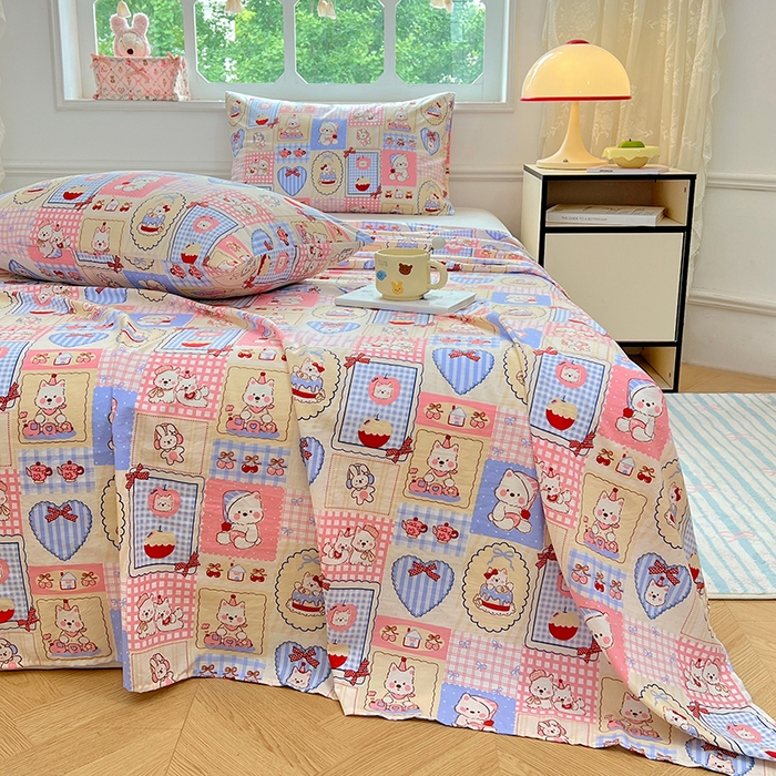 91家纺网 家纺一手货源 找家纺 优尚佳生活馆 2025新款亲肤水洗棉印花床单单品床单单件单床单 床单款-甜宠派对