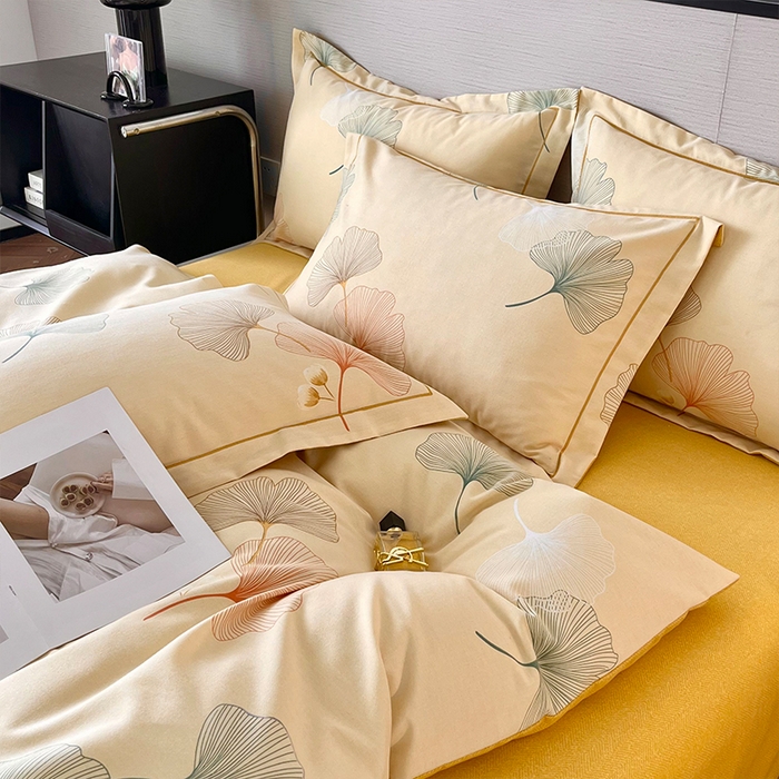 91家纺网 家纺一手货源 找家纺 帛美家纺 2025年新款加厚纯棉全棉磨毛印花四件套 一叶知秋