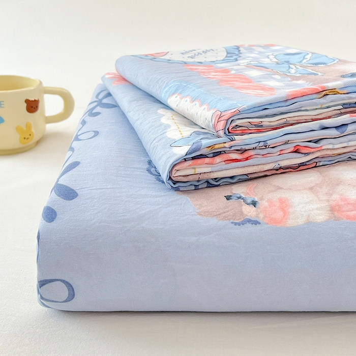 91家纺网 家纺一手货源 找家纺 优尚佳生活馆 2025新款亲肤水洗棉印花床单单品床单单件单床单 床单款-甜趣猫咪