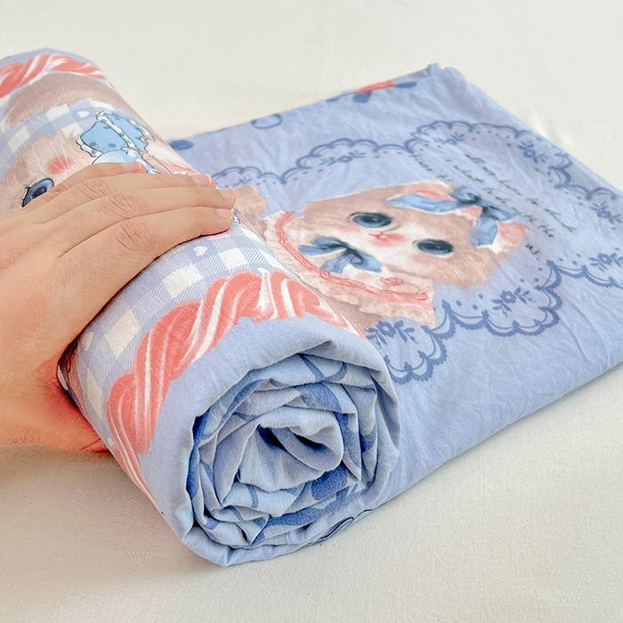 91家纺网 家纺一手货源 找家纺 优尚佳生活馆 2025新款亲肤水洗棉印花床单单品床单单件单床单 床单款-甜趣猫咪