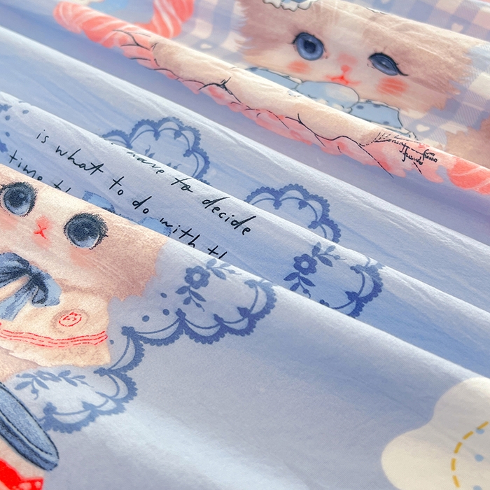 91家纺网 家纺一手货源 找家纺 优尚佳生活馆 2025新款亲肤水洗棉印花床单单品床单单件单床单 床单款-甜趣猫咪