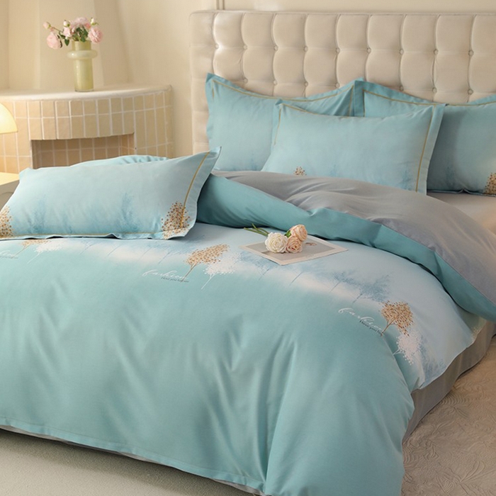 91家纺网 家纺一手货源 找家纺 帛美家纺 2025年新款加厚纯棉全棉磨毛印花四件套 影松半山