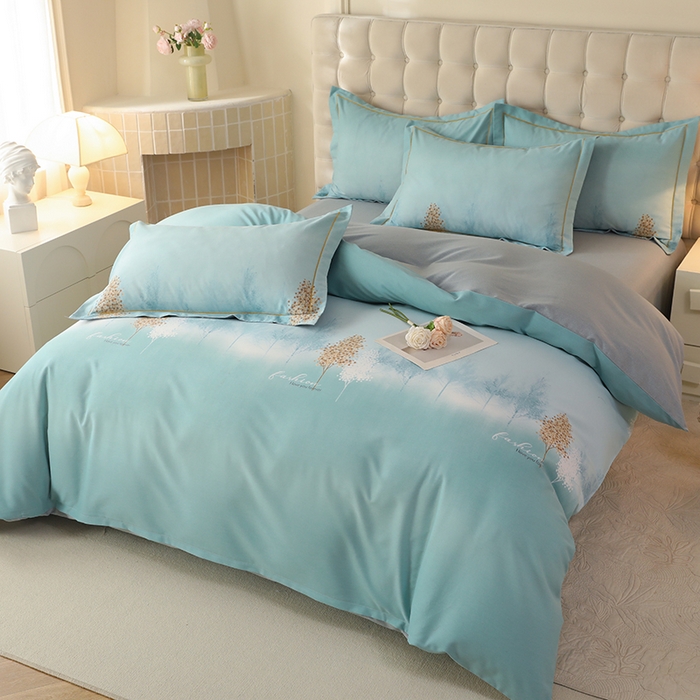 91家纺网 家纺一手货源 找家纺 帛美家纺 2025年新款加厚纯棉全棉磨毛印花四件套 影松半山