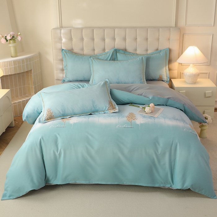 91家纺网 家纺一手货源 找家纺 帛美家纺 2025年新款加厚纯棉全棉磨毛印花四件套 影松半山