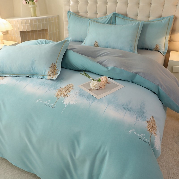 91家纺网 家纺一手货源 找家纺 帛美家纺 2025年新款加厚纯棉全棉磨毛印花四件套 影松半山