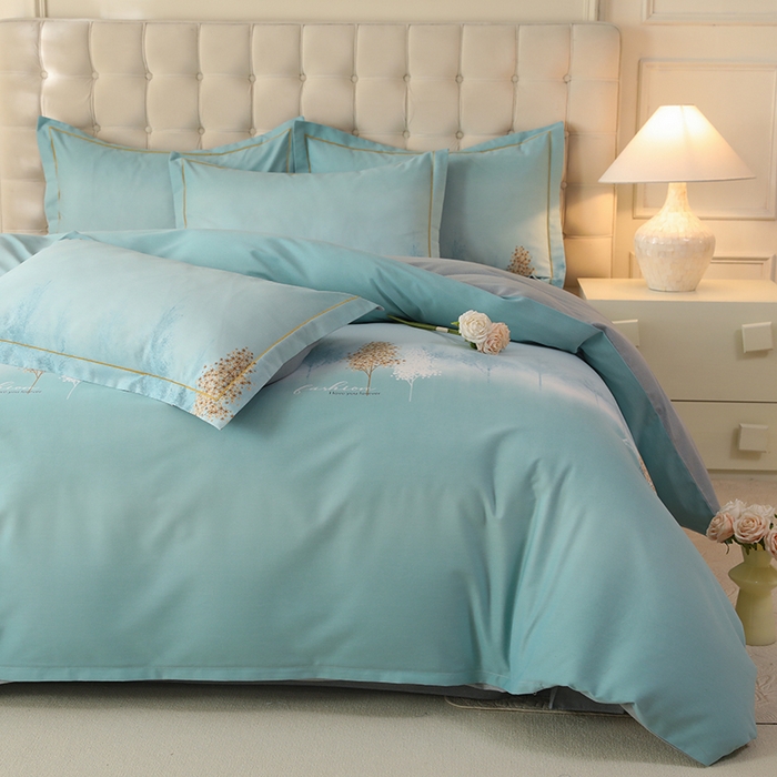 91家纺网 家纺一手货源 找家纺 帛美家纺 2025年新款加厚纯棉全棉磨毛印花四件套 影松半山