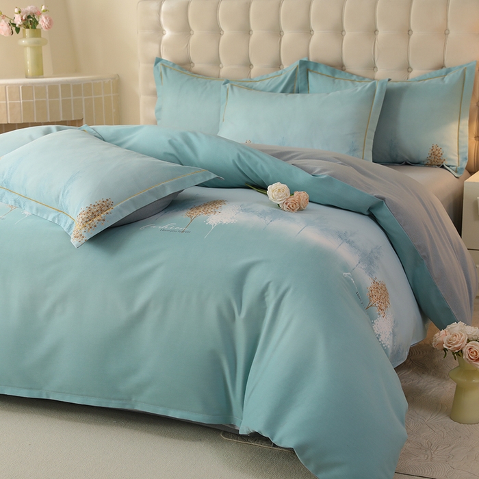 91家纺网 家纺一手货源 找家纺 帛美家纺 2025年新款加厚纯棉全棉磨毛印花四件套 影松半山