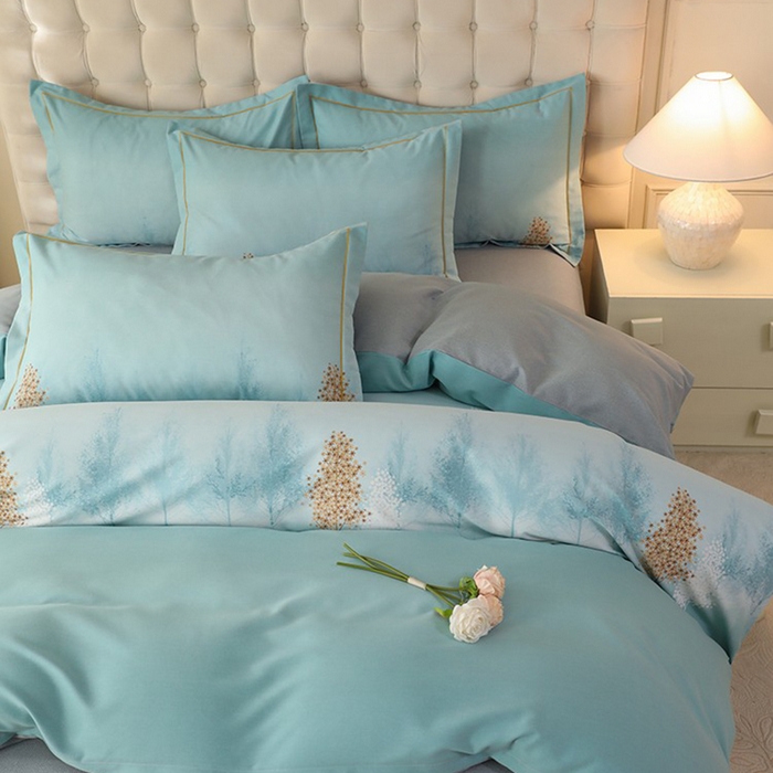 91家纺网 家纺一手货源 找家纺 帛美家纺 2025年新款加厚纯棉全棉磨毛印花四件套 影松半山