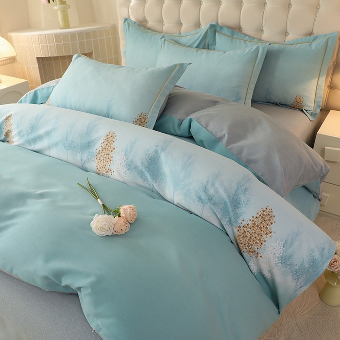 91家纺网 家纺一手货源 找家纺 帛美家纺 2025年新款加厚纯棉全棉磨毛印花四件套 影松半山