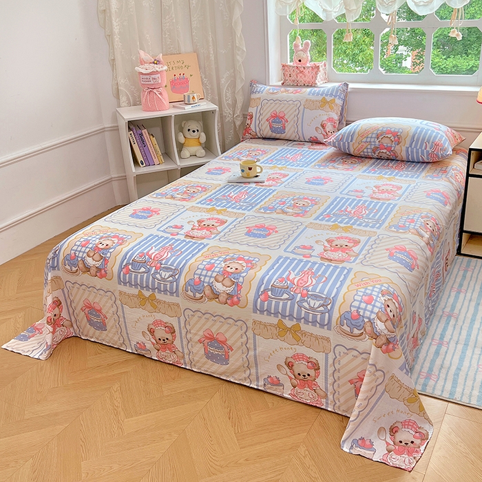 91家纺网 家纺一手货源 找家纺 优尚佳生活馆 2025新款亲肤水洗棉印花床单单品床单单件单床单 床单款-熊熊下午茶