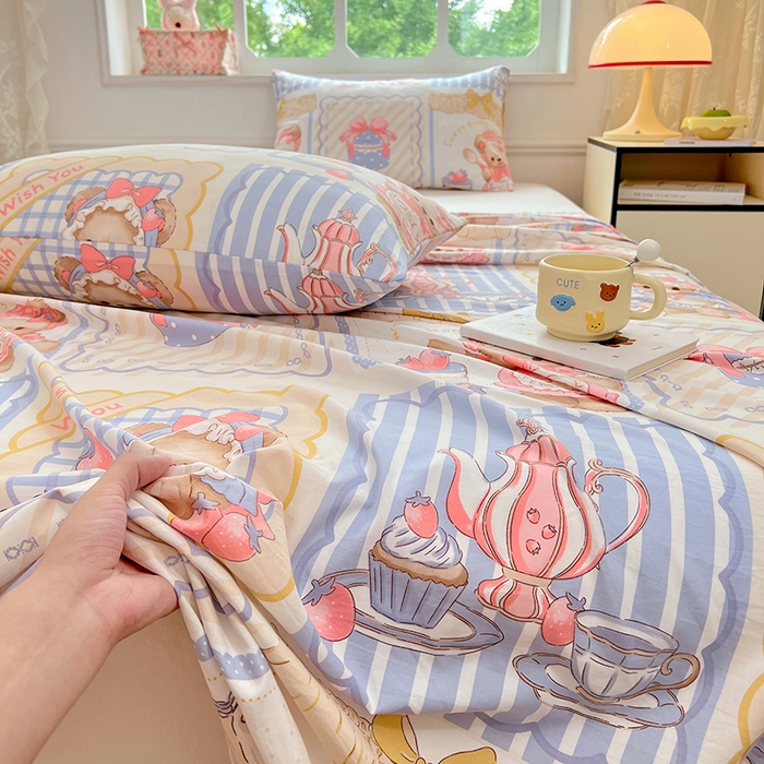 91家纺网 家纺一手货源 找家纺 优尚佳生活馆 2025新款亲肤水洗棉印花床单单品床单单件单床单 床单款-熊熊下午茶