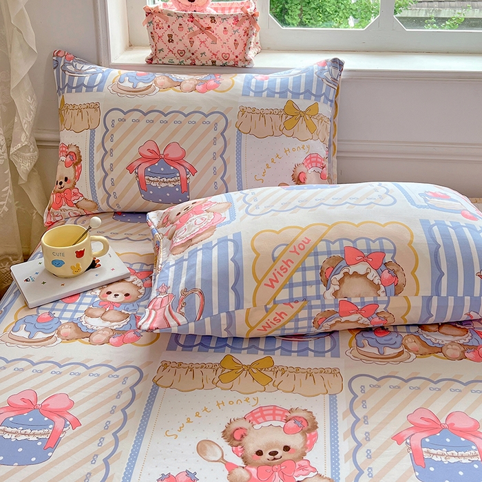 91家纺网 家纺一手货源 找家纺 优尚佳生活馆 2025新款亲肤水洗棉印花床单单品床单单件单床单 床单款-熊熊下午茶