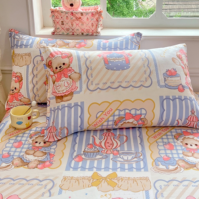 91家纺网 家纺一手货源 找家纺 优尚佳生活馆 2025新款亲肤水洗棉印花床单单品床单单件单床单 床单款-熊熊下午茶