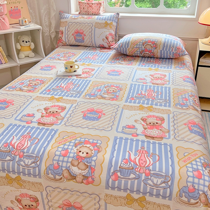 91家纺网 家纺一手货源 找家纺 优尚佳生活馆 2025新款亲肤水洗棉印花床单单品床单单件单床单 床单款-熊熊下午茶