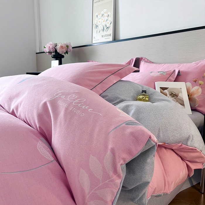帛美家纺 2025年新款加厚纯棉全棉磨毛印花四件套 遇春雪-粉